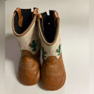 Charming Cactus Baby Boots - Tan and Cream